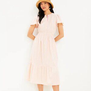 LOFT Stripe Smocked Waist Button Midi Dress - NWT